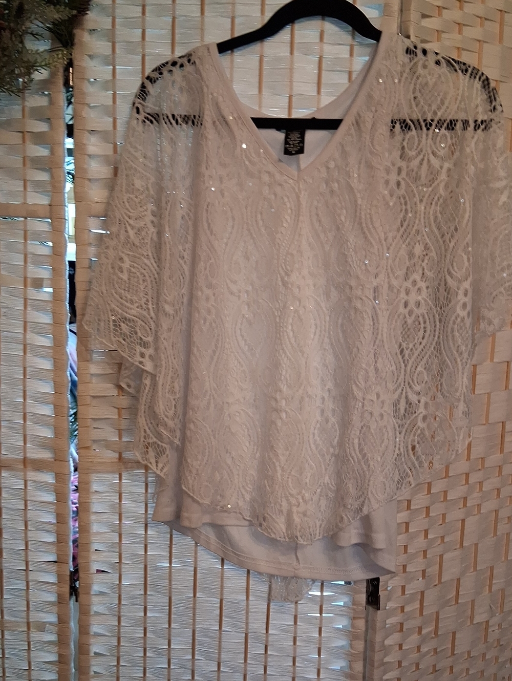 Brittany Black White Lace V-Neck Tunic with Sequin Detail